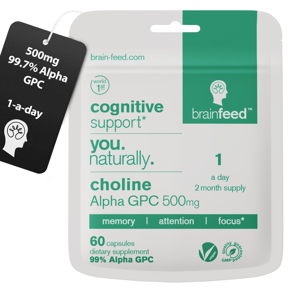 Supplemento di acetilcolina | 99% Alpha GPC Capsule (60) | 1-a-Day | Memoria, Focus Concentration Nootropic Brain Supplemento | Acetylcholine Precursor | Alpha GPC Powder in Capsule | Lab-Tested