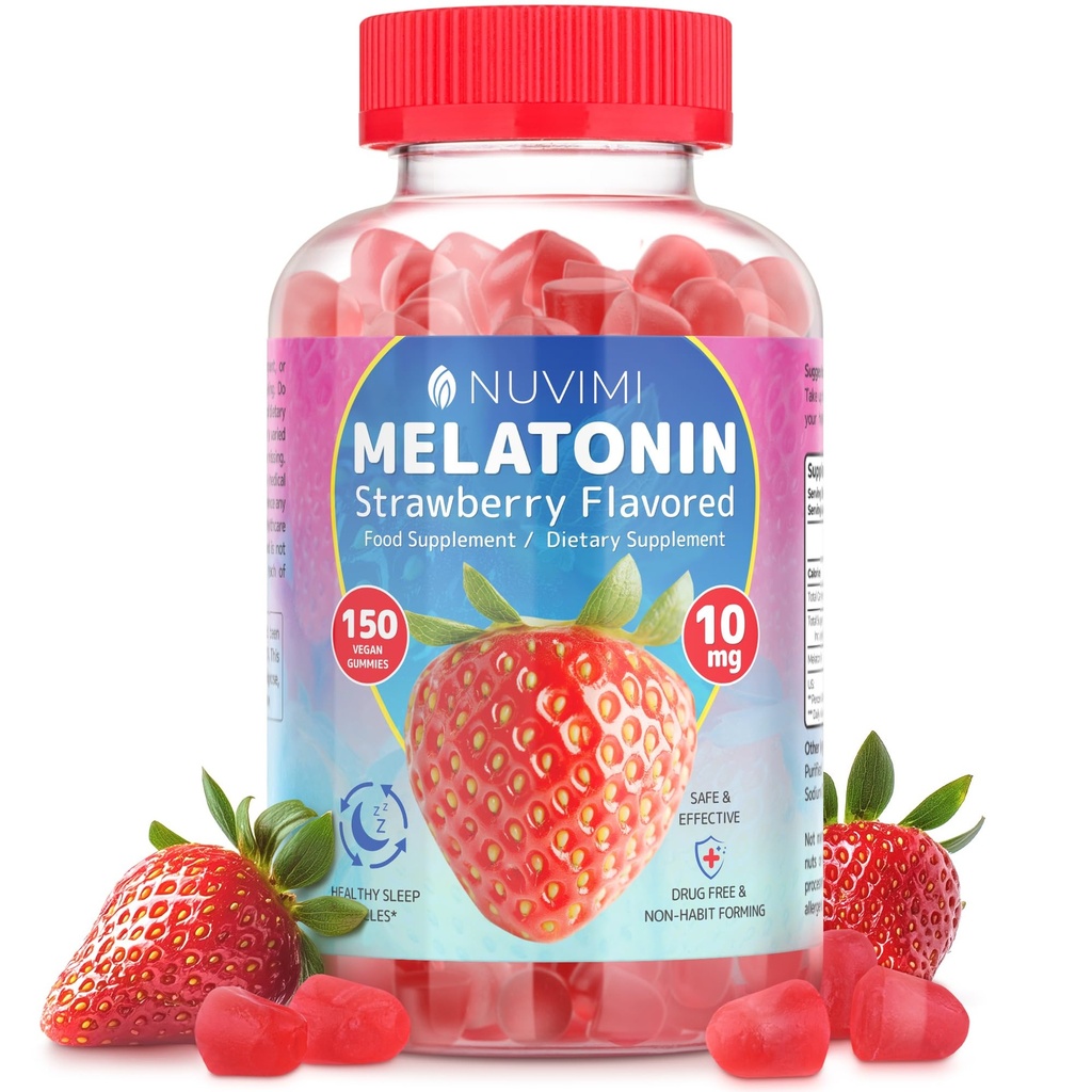 Melatonin Gummies - 10 mg Strawberry aromatizzato Integratore alimentare per aiutare a dormire - 150 Vegan Gummies