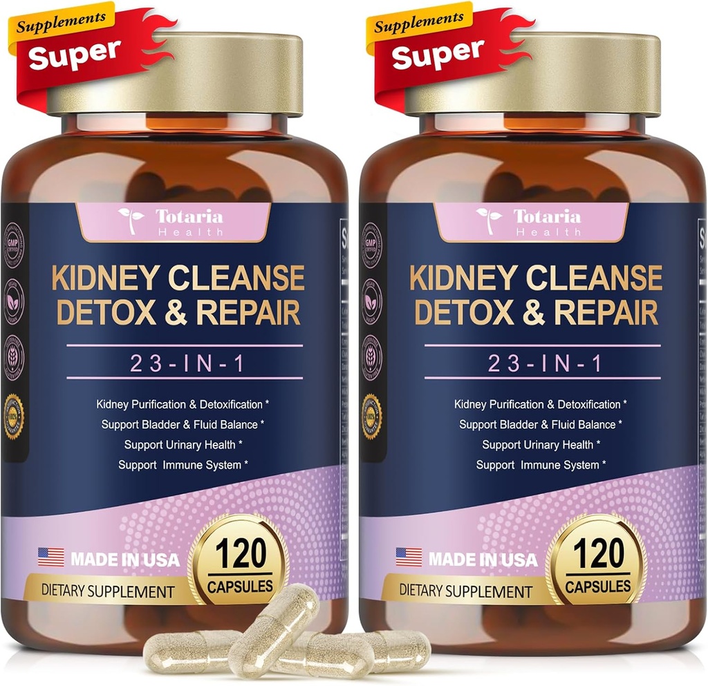 Totaria (2 P) Pulire il rene e il fegato Detox & Capsule di riparazione, Chanca Piedra & Cranberry Pills for Liver & Kidney Support Supplemento Extra Strength for Stones Dissolver, Urinary Tract Health for Woman