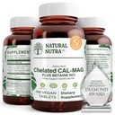 Nutra naturale Chelated Calcium Magnesium 1000/500 mg Integratori Plus Betaine HCL - Chelated Cal Mag Migliora la densità di ossa, Supporta il muscolo, denti, cardiovascolare & Nerve Salute, 100 compresse vegane