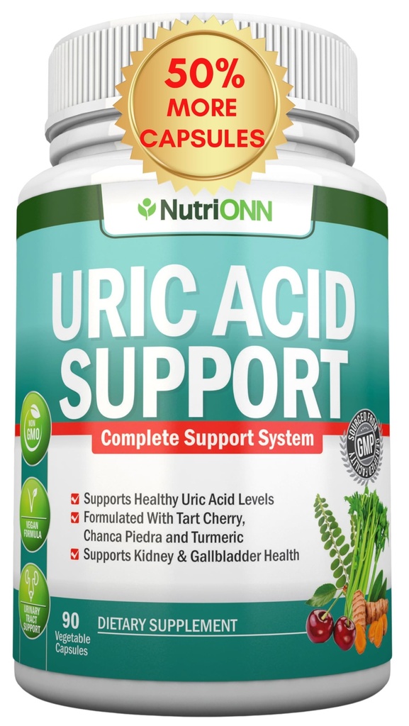 Uric Acid Flush - Herbal Uric Acid Cleanse Supplement - Con Tart Cherry, Celery Seed Extract, Chanca Piedra, Claw & Green Coffee Bean - Vegan - Supporta la vescica e la salute del rene