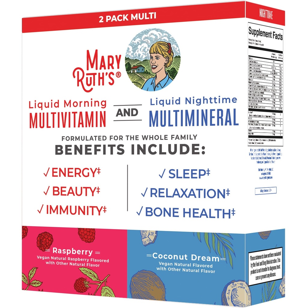MaryRuth Organics Liquid Morning Multivitamin & Liquid Nighttime Multimineral Bundle, Vegan Vitamin C, Vitamina D, B Complex, Magnesium, Energy, Beauty, Sleep Support, NO Melatonin, 32 Fl Oz Ogni
