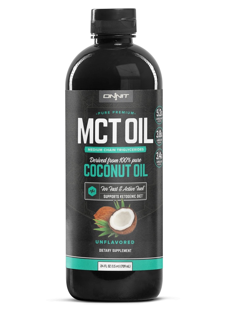 Onnit MCT Olio - Olio di cocco MCT puro, Dieta Ketogenica e Paleo Ottimizzato con C8, C10, Acido Laurico - Perfetto per Caffè, Shakes e Cucina (aromaless - 24oz)