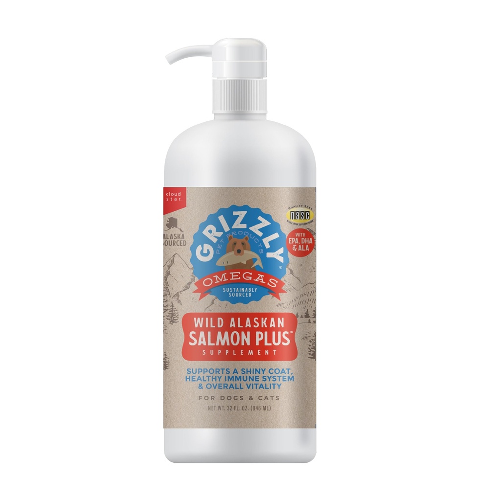 Prodotti per animali Grizzly Salmon Plus Omega 3-6-9 Integratore alimentare per cani e gatti, 32 once