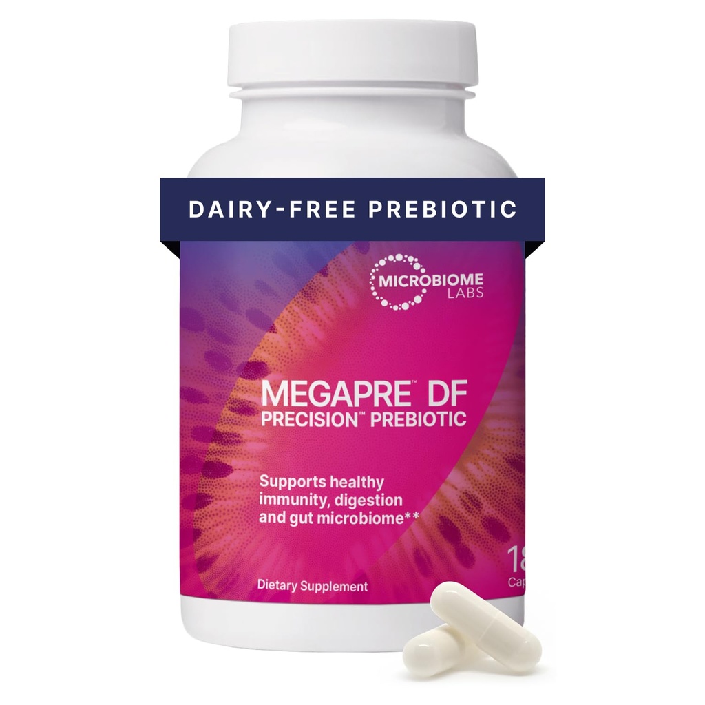 Microbiome Labs MegaPre DF - Dairy-Free Prebiotics Fiber Supplement - Gut Health Prebiotics for Women, Men & Kids 3+ - Support Microbial Diversity (180 capsule)