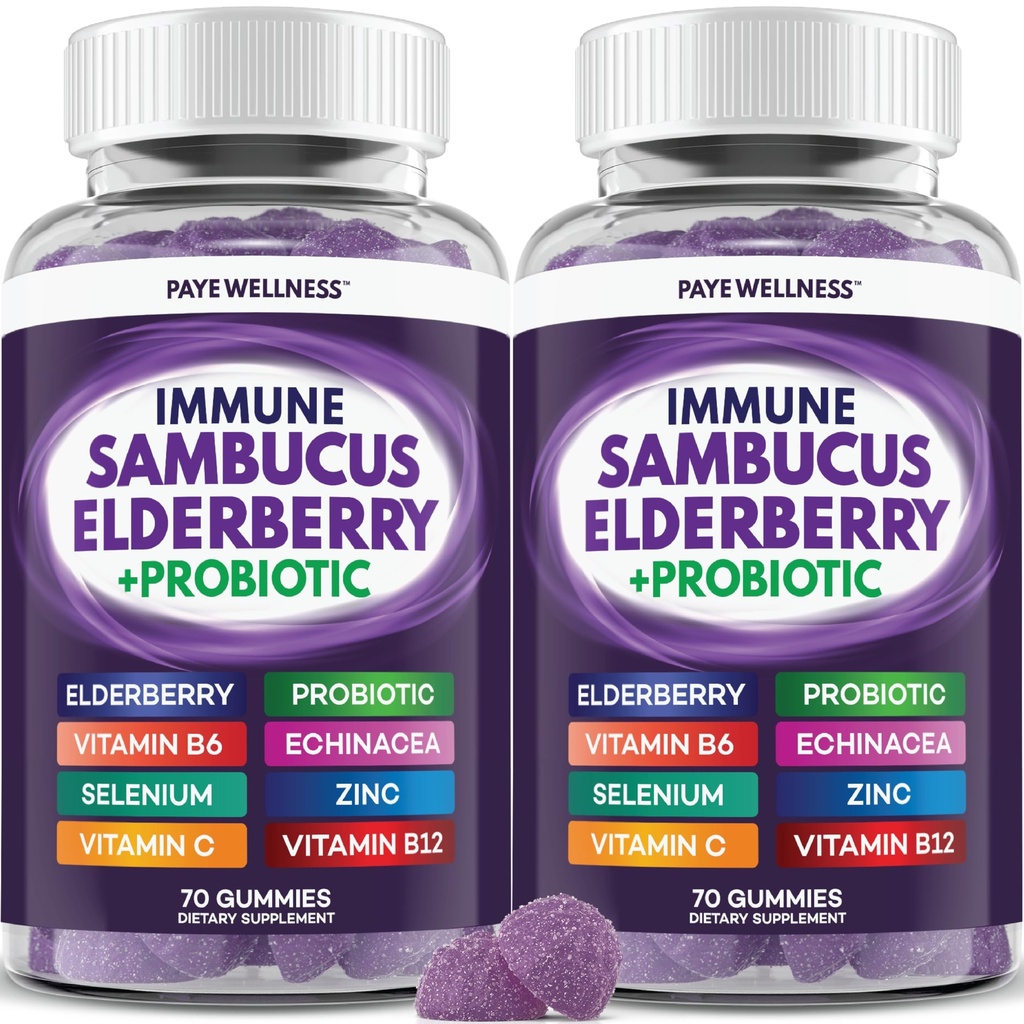 Sostegno immunitario, Supporto giornaliero per bambini e adulti*, con Sambucus Elderberry, Zinco, Vitamina C, D3, B6, B12, Plus - Integratore alimentare - 140 Conte
