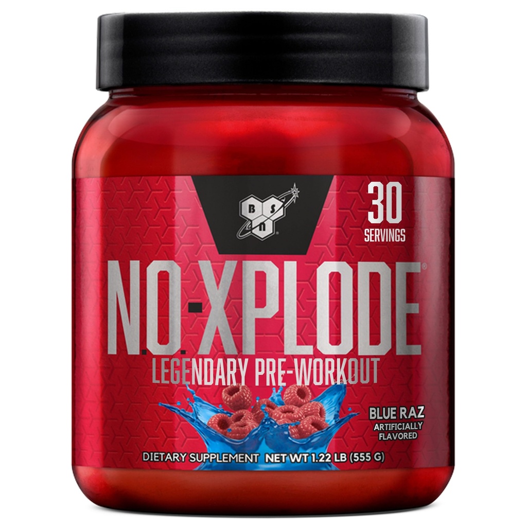 BSN N.O.-XPLODE Pre polvere di allenamento, supplemento di energia per gli uomini e le donne con creatina e beta-alanina, aroma: Raz blu, 30 porzioni