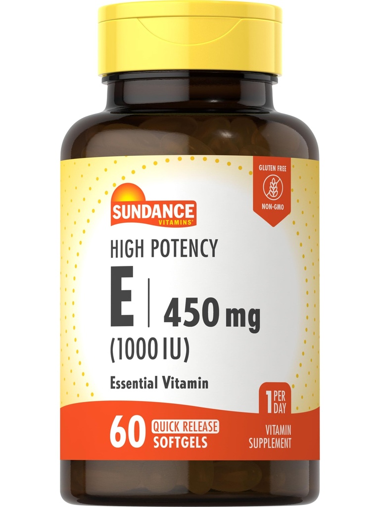 Vitamina E | 450mg (1000 IU) | 60 Softgels | Supplemento di vitamina essenziale | Formula non OGM e senza glutine