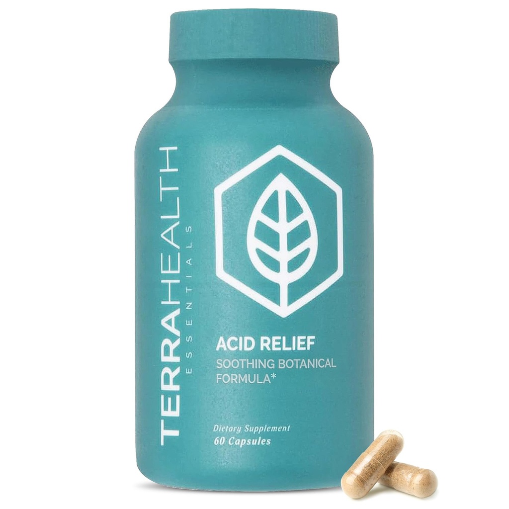 Terra Health Essentials - Acid Relief | Relief All-Natural Acid Reflux Relief, Heartburn, Indigestion Supplement | 30-Day Supply (60 capsule)