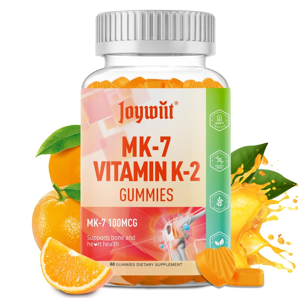 Vitamina K2 MK-7 Gummies 100mcg, Supplemento di vitamina K2 per il supporto di Bone & He-Art, Chewable Natural Orange Flavor, Non OGM, Vegan, 60 Gummies