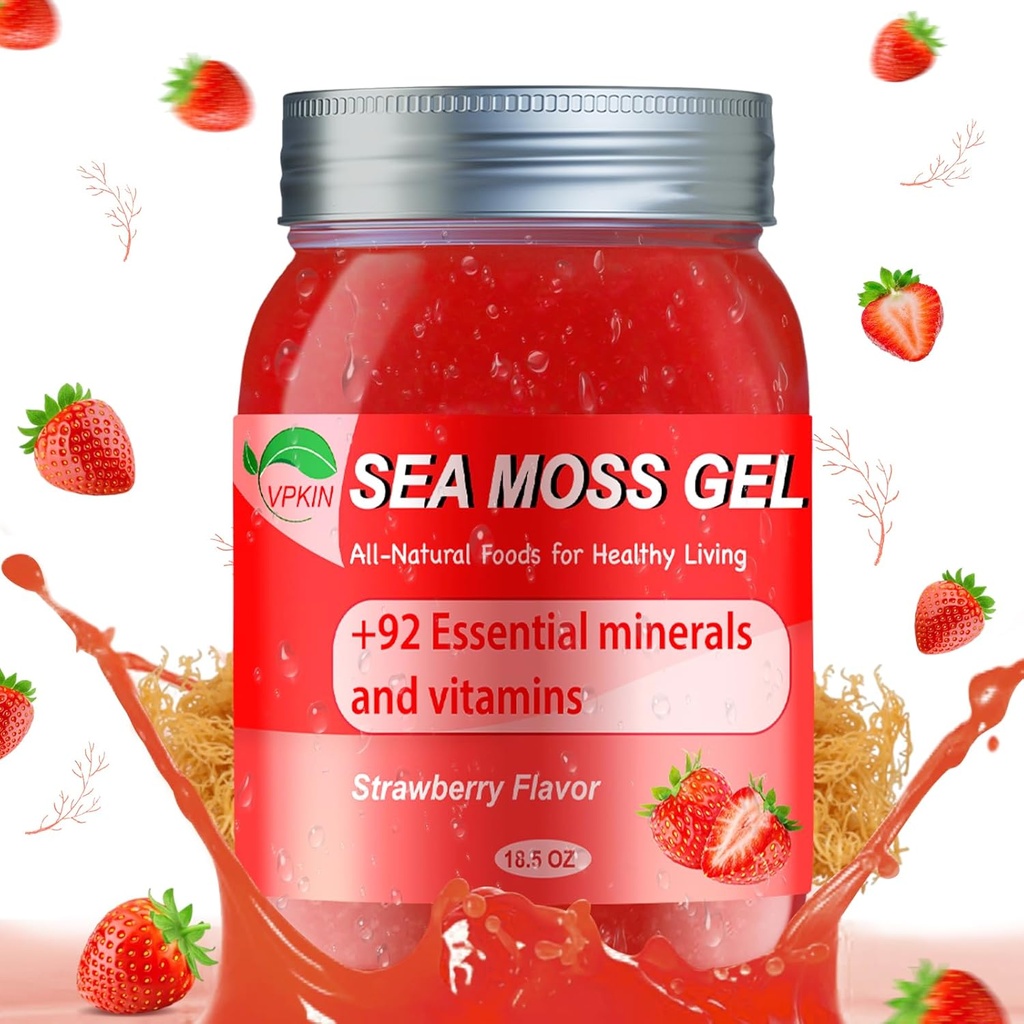 Gel di muschio marino, seamoss irlandese crudo organico Gel Superfood avanzato, supporto immunitario e digestivo, supplemento di vitamina e minerali (Strawberry, 18.5OZ)