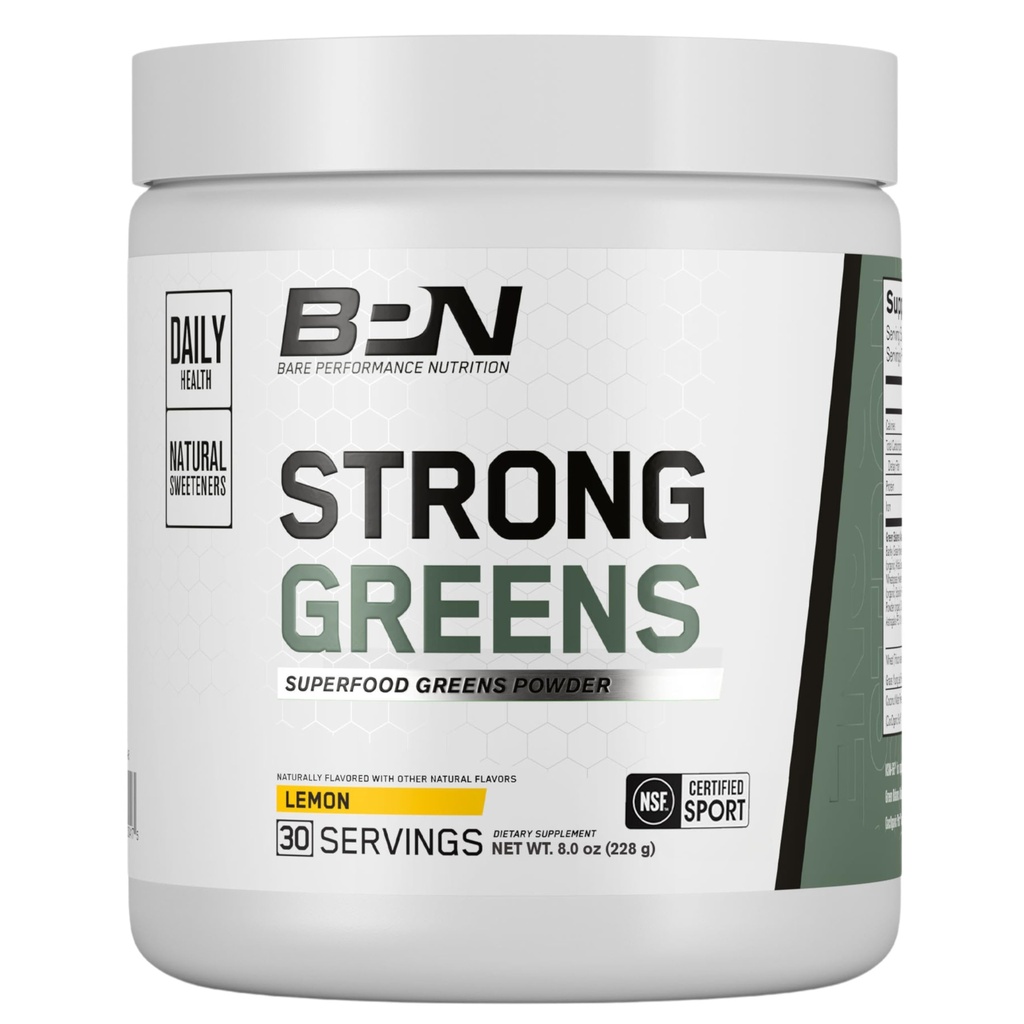 BARE PERFORMANCE NUTRITION, BPN Strong Greens Superfood Powder, Lemon, 30 Serve