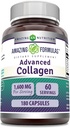 Incredibile Formulas Advanced Collagen Supplement | Collagen Type I, II & III, con vitamina C & Acido Ialuronico | 1600 Mg Per Serving | 180 capsule | Non OGM | Gluten-Free | Made in USA
