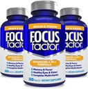 Focus Factor Adults Brain and Vision Supplement, 120 Count- Eye Vitamin, Supplemento minerale, Multivitaminico completo con Lutein & Zeaxanthin – Integratore cerebrale per Focus, Concentrazione, Memoria (3 Pk)