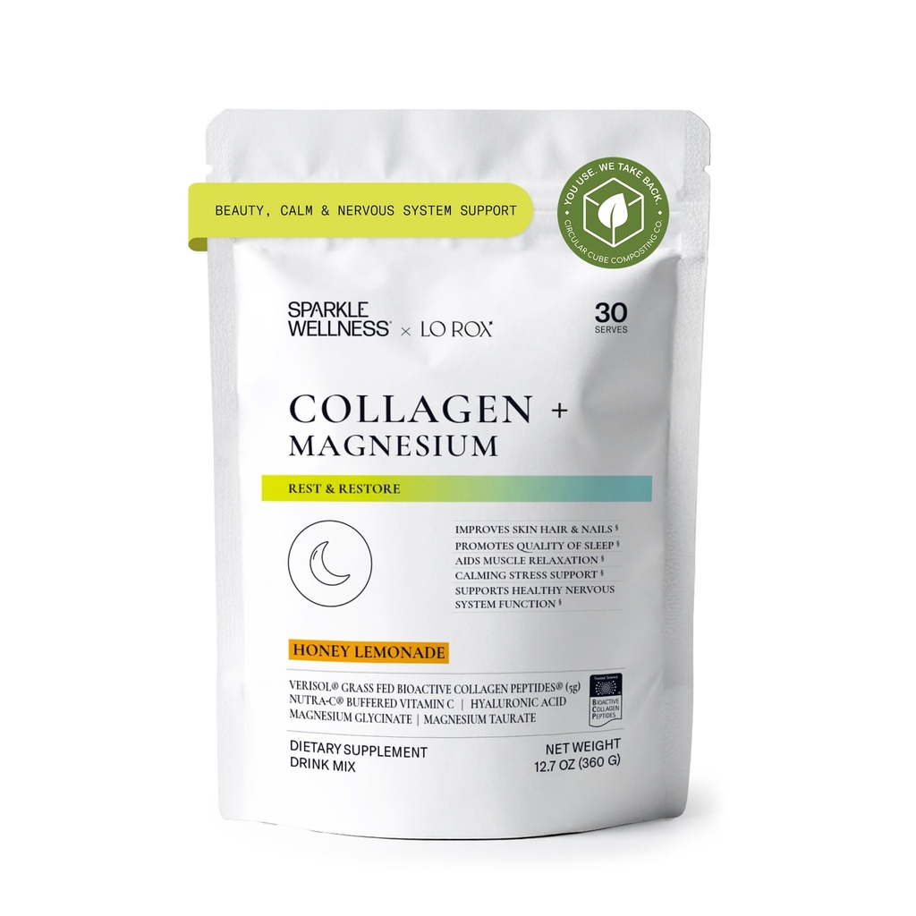 Collagen Magnesium Rest + Restore (Limonata di miele) [30 Serve] | Peptidi di collagene bioattivi VERISOL, Magnesio Glycinate & Taurate Salts | Lauren Roxburgh Rest + Restore | Frena di bellezza calmante