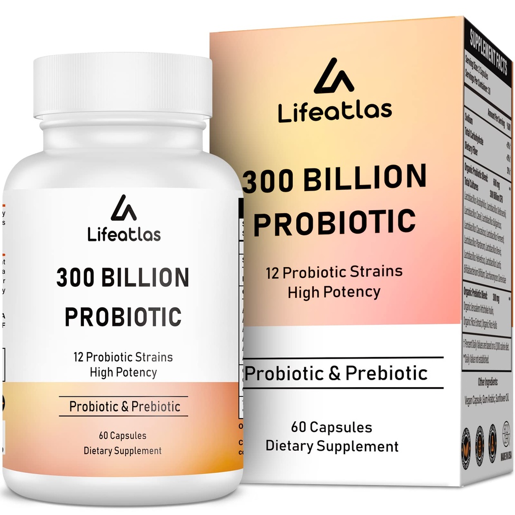 300 miliardi di CFU Probiotici - Probiotici per Donne e Uomini, 12 Probiotici Strains Plus Prebiotici, per Immune & Digestivo, Salute Gut, Gas Bloating, Shelf Stable - 60 Caps