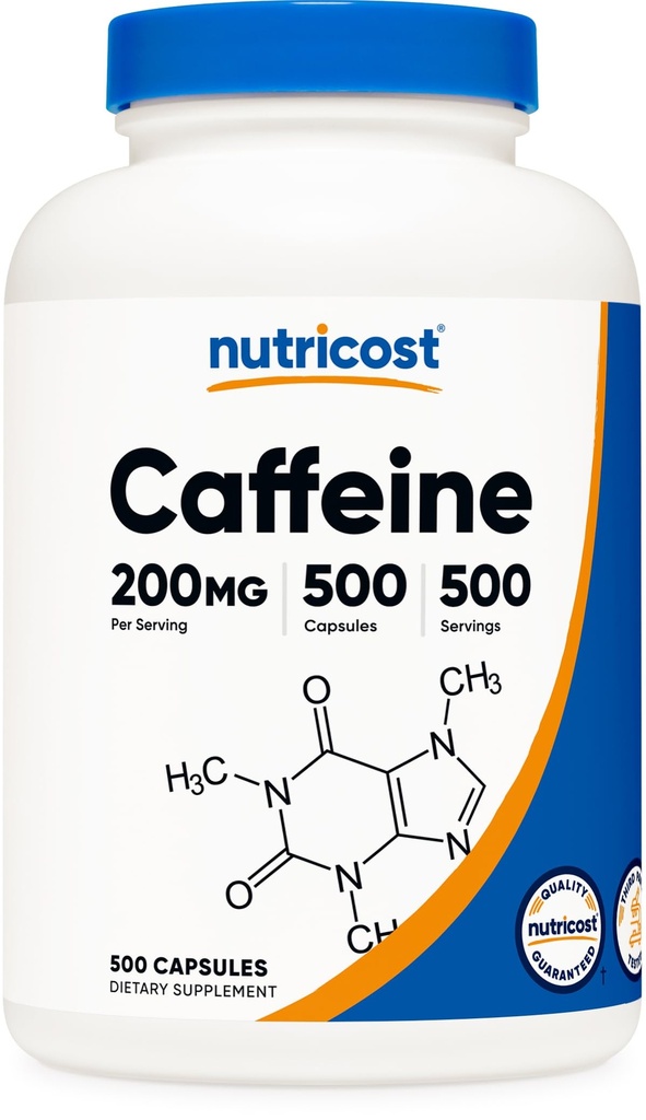 Pillole di caffeina Nutricost, 200 mg per servire (500 caps)