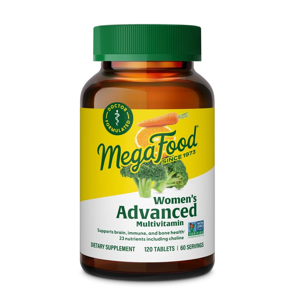 MegaFood Multivitaminico Avanzato femminile per le donne - Medico-Formulato con ferro, colina, vitamina D, vitamina C & zinco - Salute cerebrale - Supporto immunitario - Non OGM - Vegetariano - 120 Tab (60 Serve)