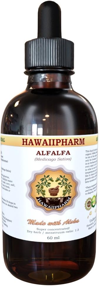 HawaiiPharm Alfalfa Liquid Extract, Organic Alfalfa (Medicago Sativa) Dried Leaf Tincture Supplemento 4 oz