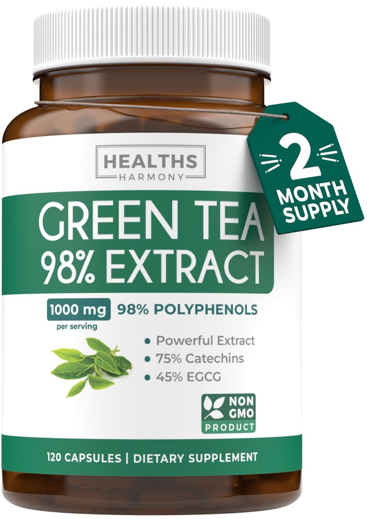 EGCG Estratto di tè verde capsule - Super alta potenza Pillole di tè verde Antiossidante formula ricca imballato con Polyphenols Catechins & EGCG - 500mg Per Capsule - Non-GMO & Made in USA (2 mesi di alimentazione)
