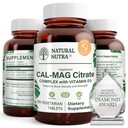Citrato naturale di Nutra Cal-Mag con vitamina D3,1000/500 mg Complesso, rinforza la densità di ossa, il muscolo e la salute di Nerve, aiuta a mantenere i denti sani, sorgenti altamente biodisponibili, 100 compresse vegane