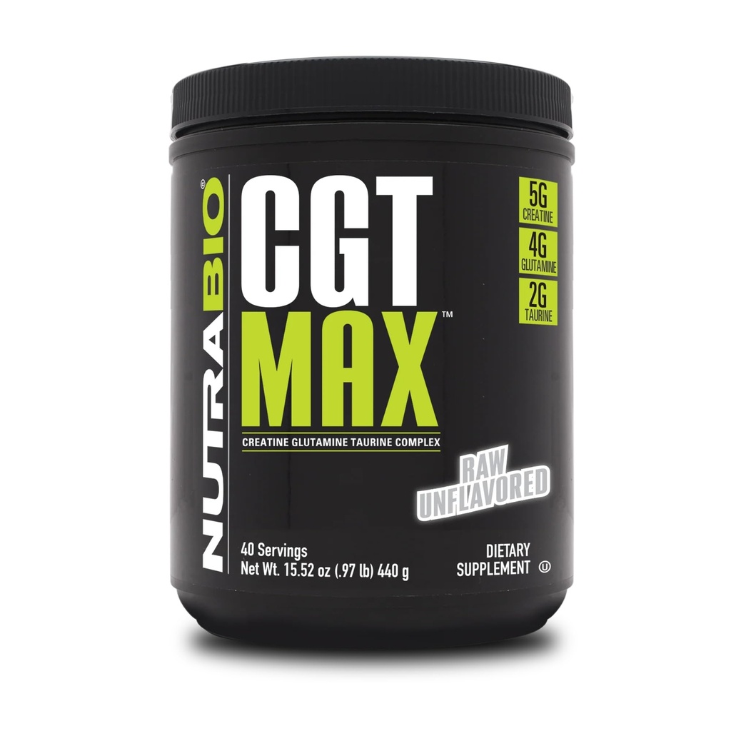 NutraBio CGT-MAX Powder- Creatina, Glutamina e Taurina per supportare il recupero e la resistenza del muscolo - 40 Serve - non aromatizzato