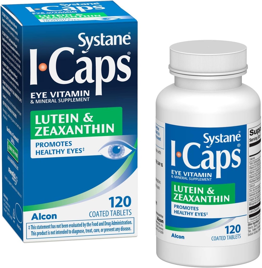 Systane ICaps Eye Vitamin & Mineral Supplement, Lutein & Zeaxanthin Formula, 120 compresse rivestite