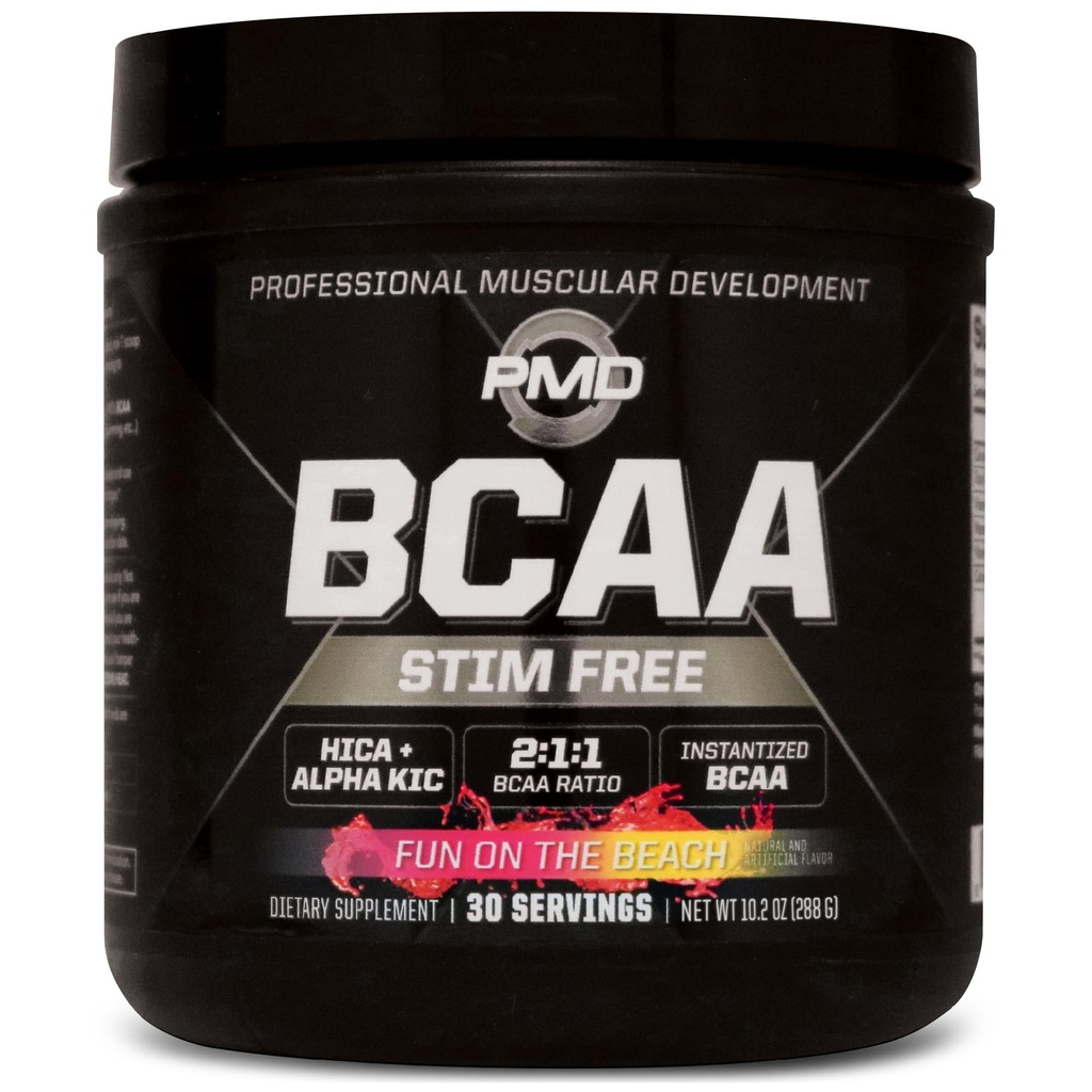 Aminoacidi Stim-Free di sport di PMD BCAA - Migliori prestazioni di allenamento, recupero potenziato, energia quotidiana, costruttore di muscoli e sparing del muscolo - BCAA Powder Drink Mix - Divertimento sulla spiaggia (30 Serve)