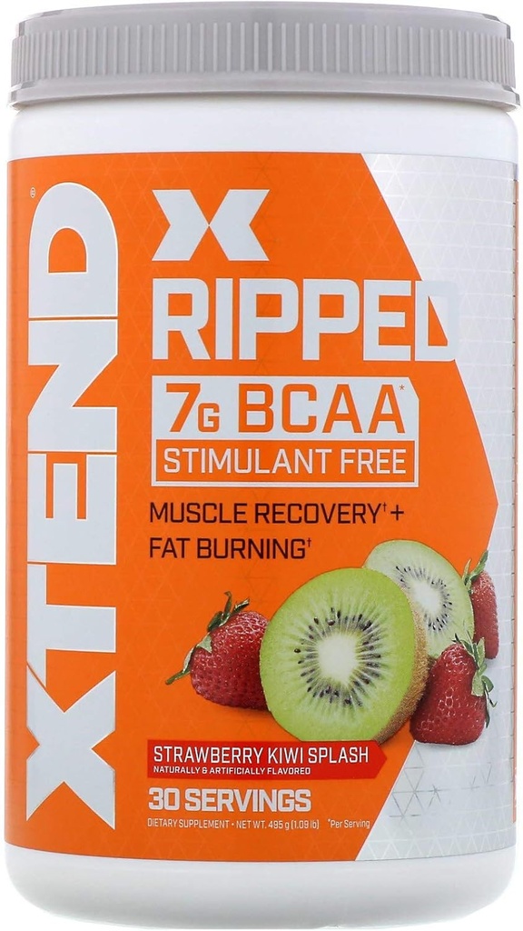 Xtend Ripped BCAA Polvere Strawberry Kiwi | Formula di taglio + Sugar Free Post Workout Muscle Recovery Drink con aminoacidi | 7g BCAA per uomini e donne | 30 Serve