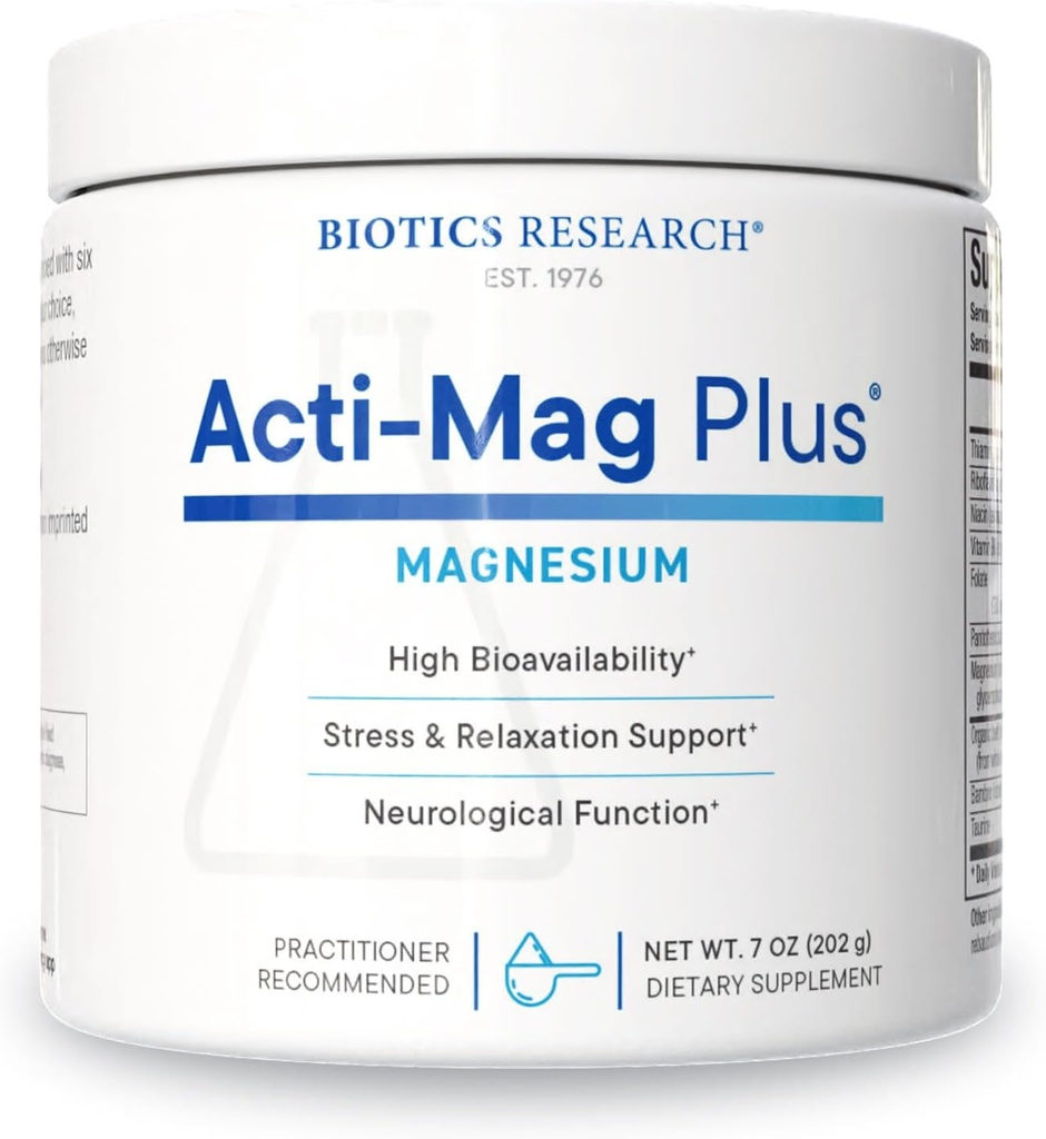 Biotics Research Acti-Mag PlusTM Altamente biodisponibile in polvere 400mg Magnesium Formula, 5g / Serving, ottimizza la risposta alle sollecitazioni, promuove il rilassamento, livelli energetici sani, Muscular Comfort 7 Oz