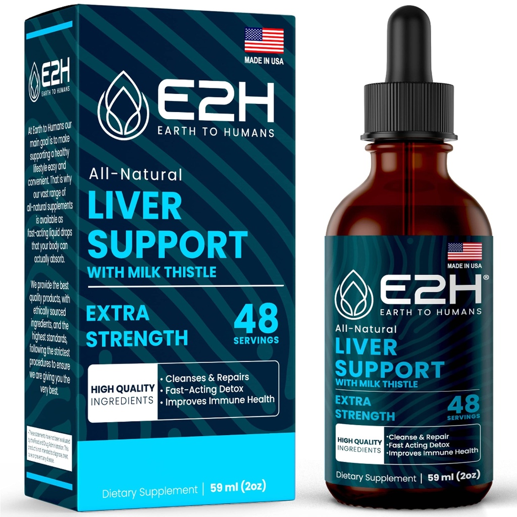 Detox & Repair - Herbal Liver Support Milk Thistle Supplement - Silymarin Milk Thistle Supplements with Dandelion Root, Chanca Piedra, Turmeric Root & Artichoke Extract - 2 Fl Oz by E2H