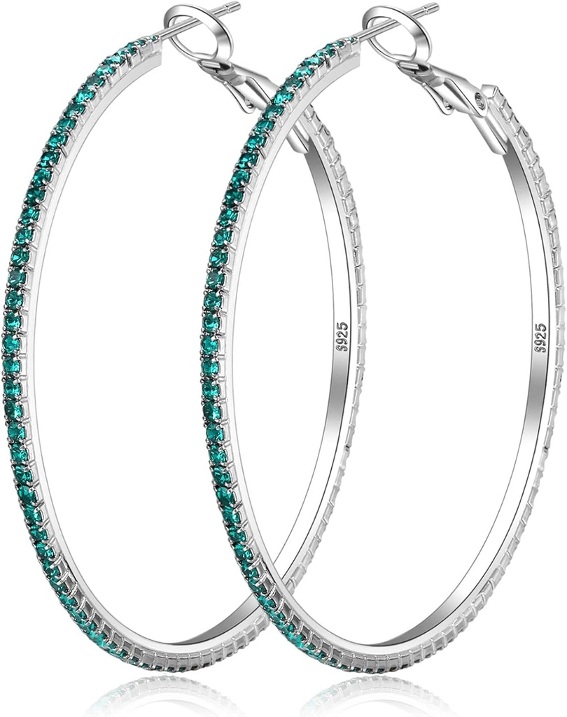925 Sterling Silver Orecchini grandi strass Hoop Orecchini Big Cubic Zirconia Hoop Orecchini strasss rotondo cerchio orecchini per le donne 20/30/40/50/60/70mm Cerchi scintillanti con cristalli per le donne