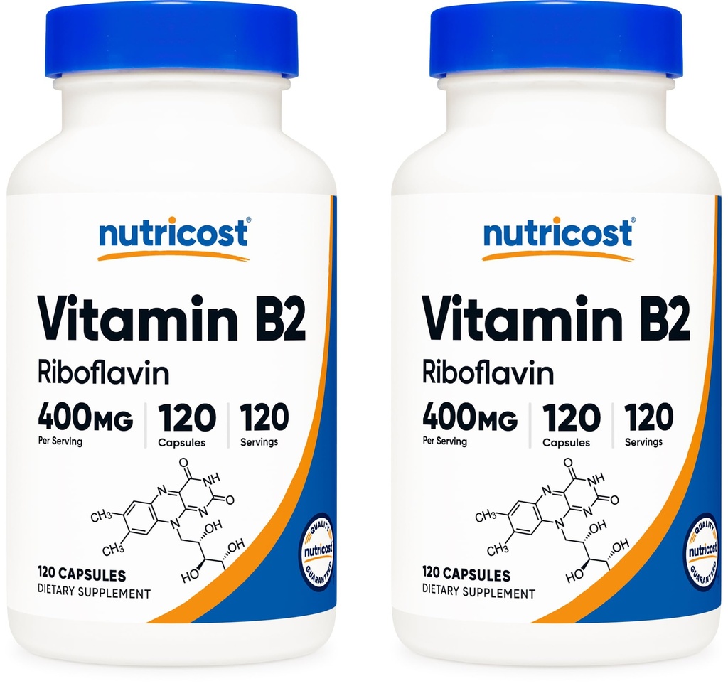 Nutricost Vitamina B2 (Riboflavin) 400 mg, 120 capsule (2 bottiglie)