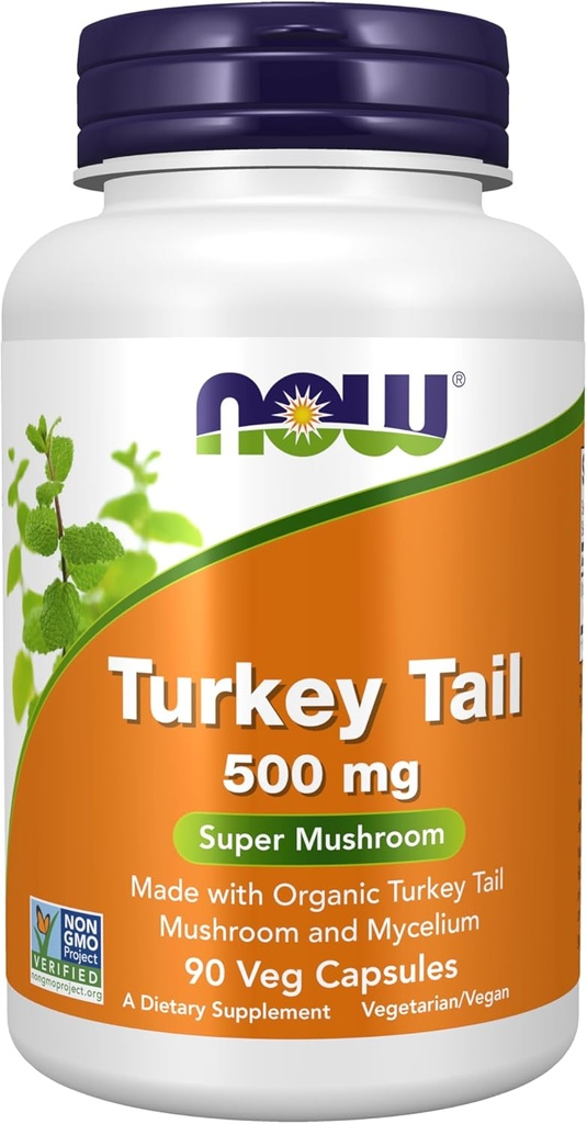 NOW Foods Supplements, Turchia Tail 500 mg, Super Mushroom, Realizzato con Organic Turkey Tail Mushroom e Mycelium, 90 Veg Capsule