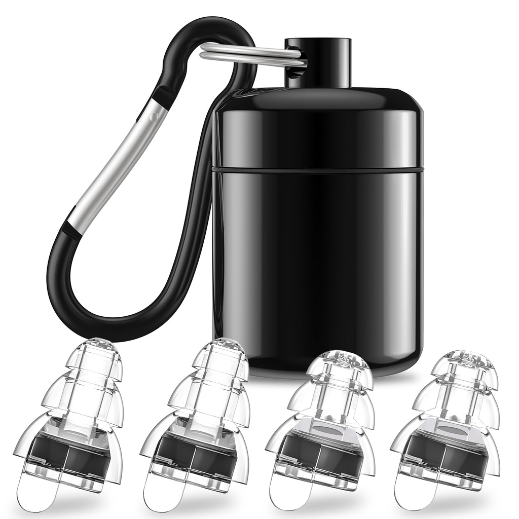 High Fidelity Concert Earplugs for Concerts Musicians, Earplugs for noise reduction, 24db Advanced Filter Technology Ear Protection for Music Festivals,DJ's, Nightclub, Drummers - 2 Pairs（Black）