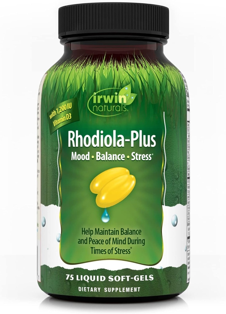 Irwin Naturals Rhodiola-Plus - 75 Liquid Soft-Gels - aiuta a mantenere l'equilibrio e la pace della mente - con L-teanina, vitamina D3 e magnesio - 25 Serve