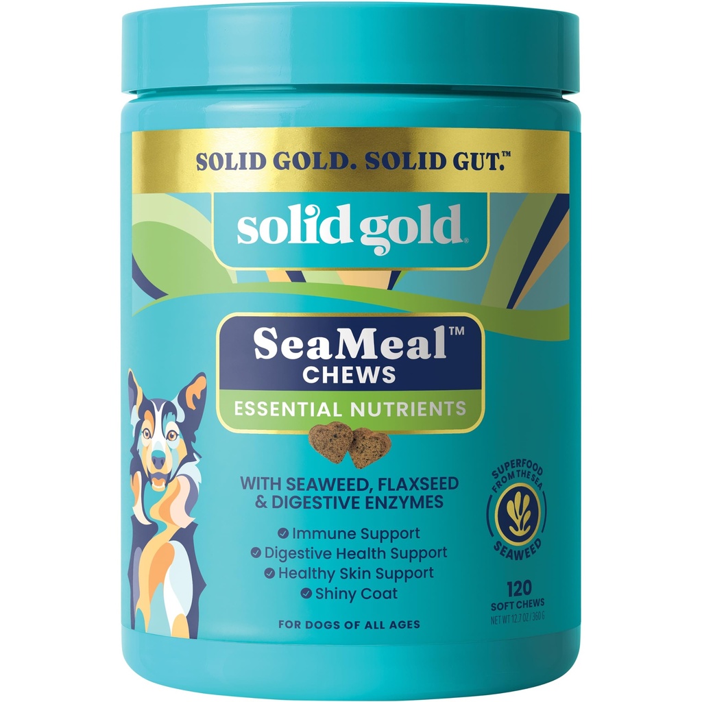 Cuciture Multivitaminiche in Oro Solido - Kelp, Omega 3 & Vitamins per Dental, Digestivo, Immune, Skin & Coat Health - Multi Vitamina per Cani e Gatti - Sea Kelp Basato Soft Chew per tutte le età - 120ct