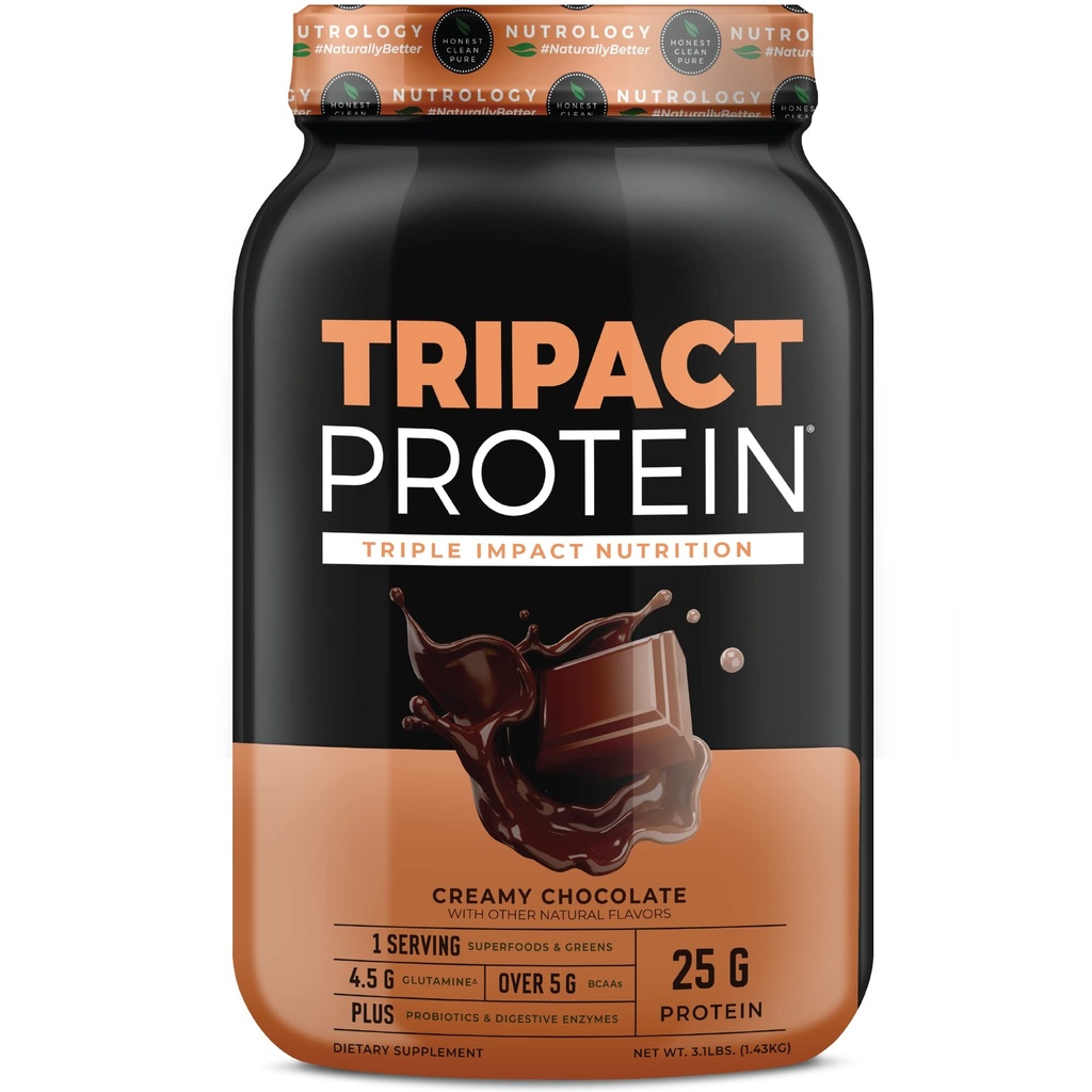 Nutrologia TRIPACT Protein Powder - 7-in-1 Meal Sostituzione Shake con Grass Fed Whey Protein Powder, Pea, Rice, Greens for Muscle Recovery & Immunity, Creamy Chocolate Flavor, 40 Servings