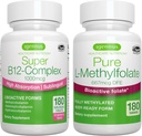 Super B12-Complex 1000mcg + Pure Folate 400mcg Vegan Bundle, Alta Assorbimento Sublingue Vitamina B12 con Methylcobalamin, Adenosylcobalamin & Hydroxocobalamin + L-metilfolato ottimizzato, di Igennus