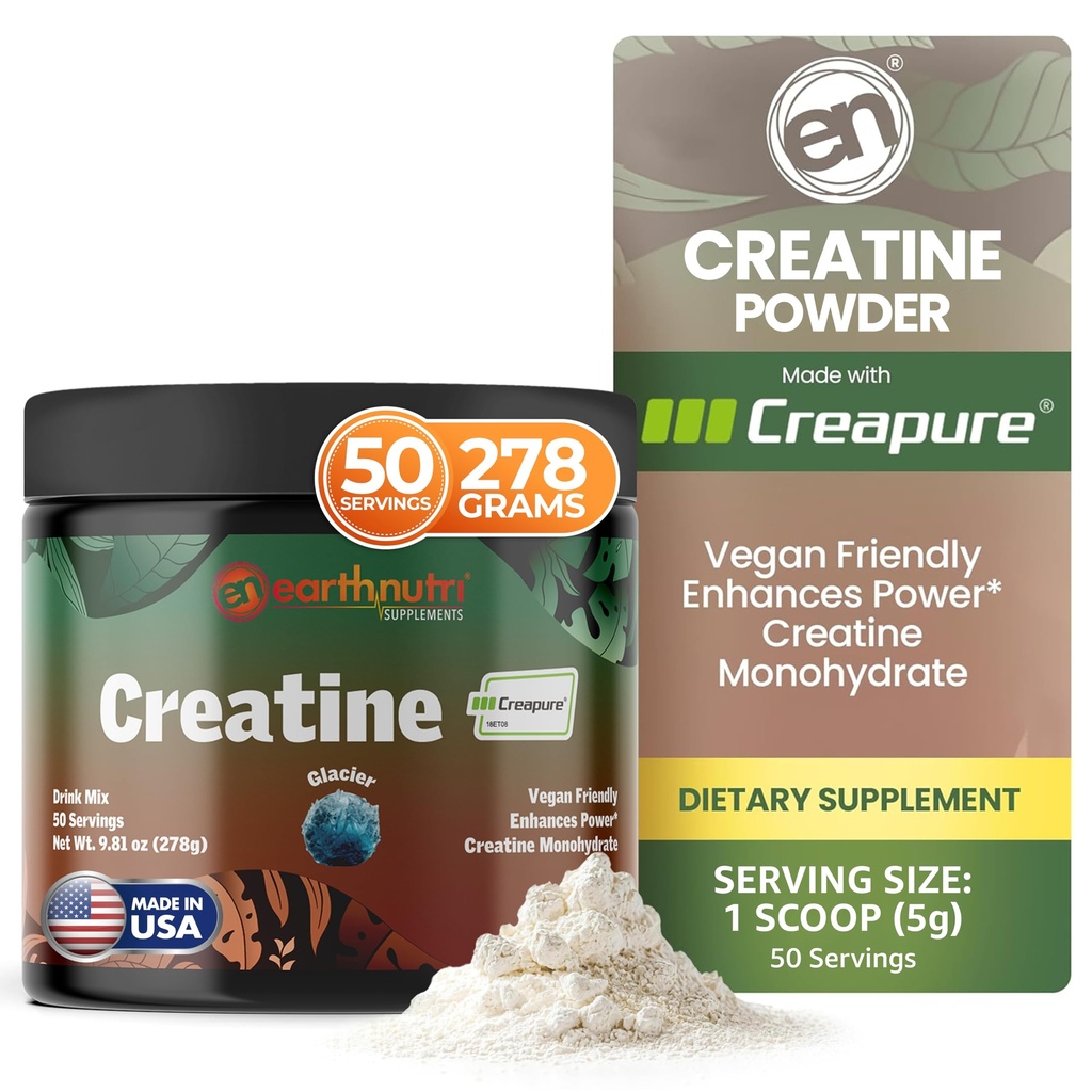 Polvere di monoidrato di creatina di EarthNutri - Supplemento di creatina puro per la resistenza del muscolo, resistenza e prestazioni - Non OGM, senza zucchero, Additivo-Free - per gli uomini e le donne, aromatizzato 250g