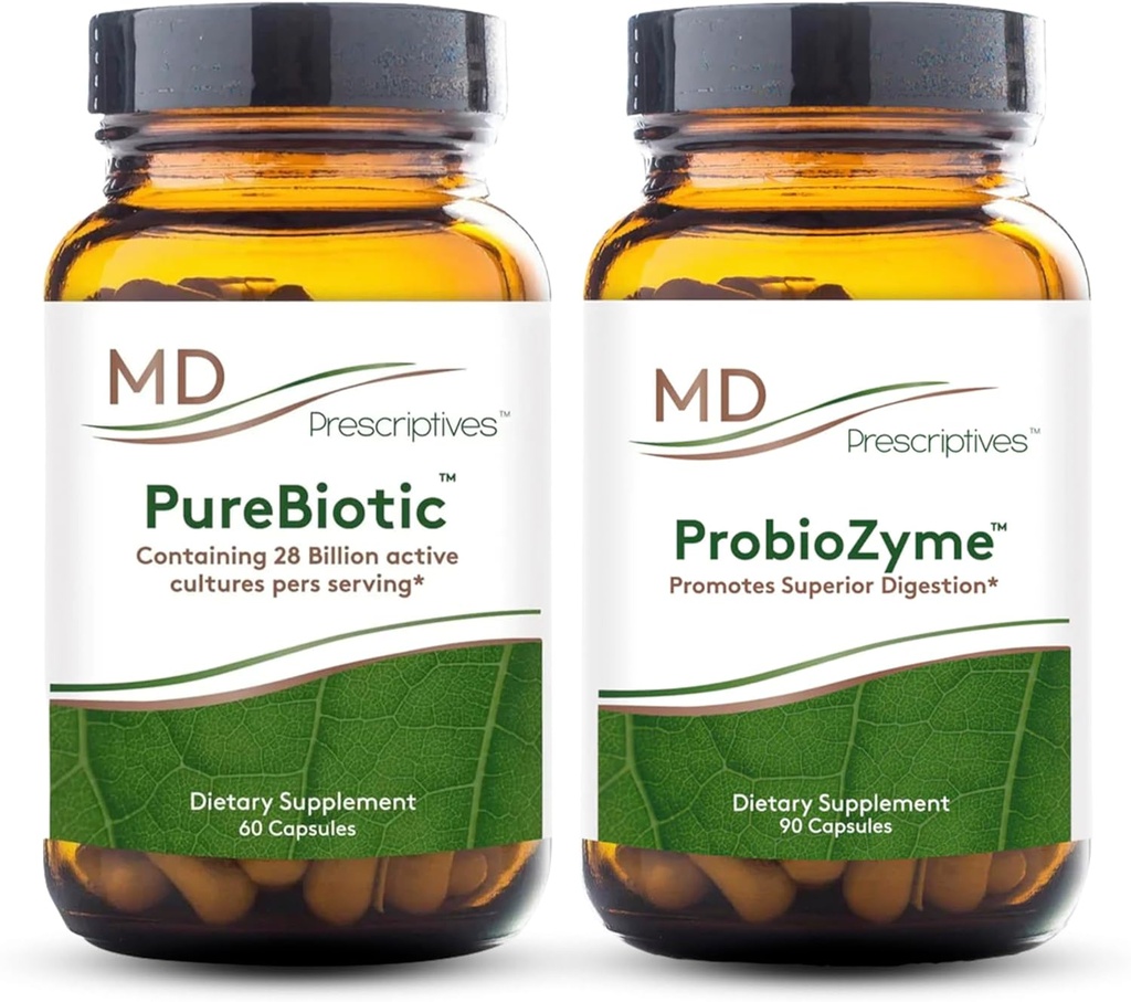 MD Prescriptives PureBiotic e ProbioZyme Bundle - Digestivo & Gut Health Supplement - 60 Capsules/90