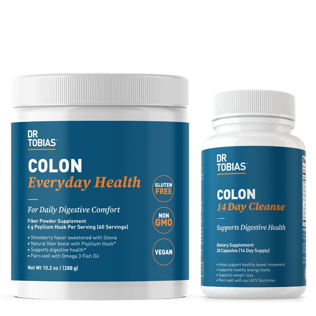Dr. Tobias Colon 14 giorni Cleanse and Colon Everyday Health, Advanced Gut Cleanse Detox & Daily Digestive Support with Psyllium Husk Fiber Powder, Digestive Wellness Bundle, Non OGM