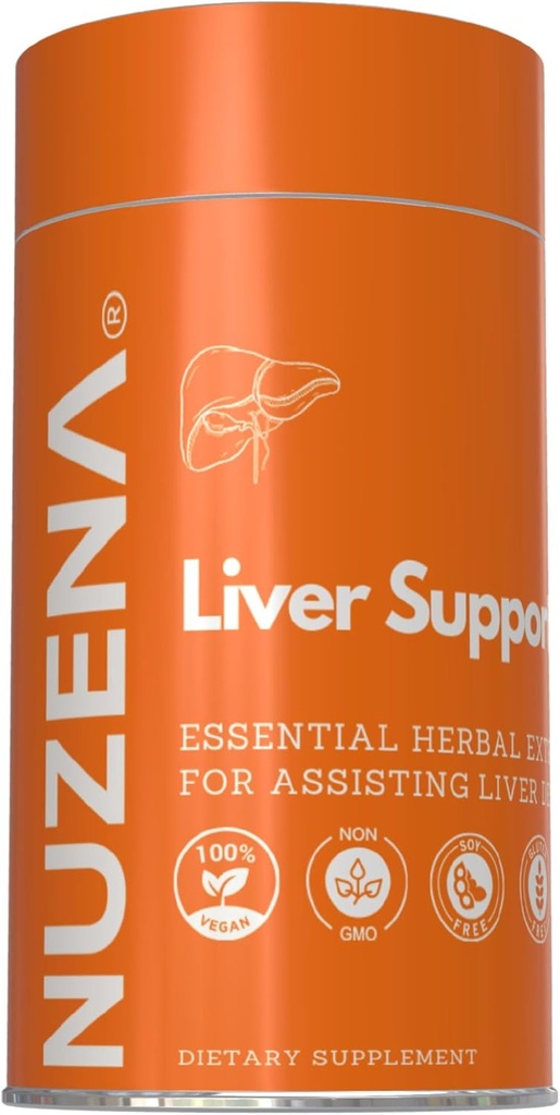 Nuzena Liver Support +, Latte Thistle Silybum Marianum, Turmeric, Radice di Dandelion & Artichoke Extract with Essential Vitamins, Confezione di 60 capsule di supporto per la salute del fegato, Made in USA