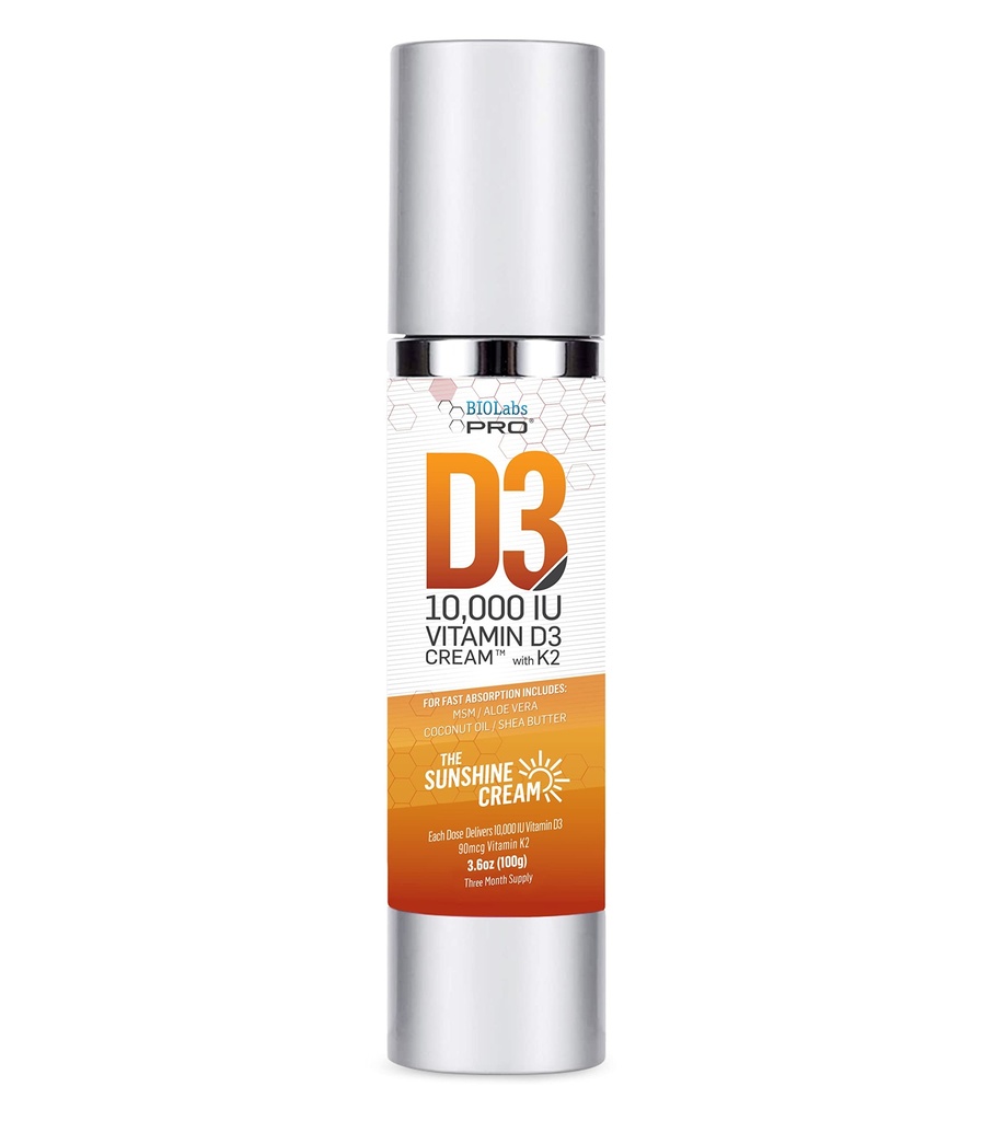 Tutta la vitamina naturale D3 10000IU Vitamina D Crema Massima Forza, Combatti la vitamina D Deficienza Naturalmente - con vitamina K2 & Estratto di Foglia di Oliva - Alimentazione Tre Mesi - Sicuro & Efficace (10,000IU - 3.6oz)