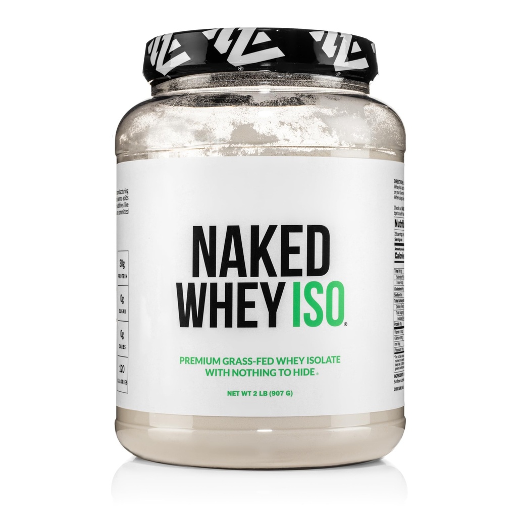 NAKED Whey Isolate Protein - Solo 2 Ingredienti, 30g Grass-Fed Protein, Zero Carb, Unflavored, Undenatured, Non OGM, No Soy, Gluten-Free, No Preservatives - 28 Servings