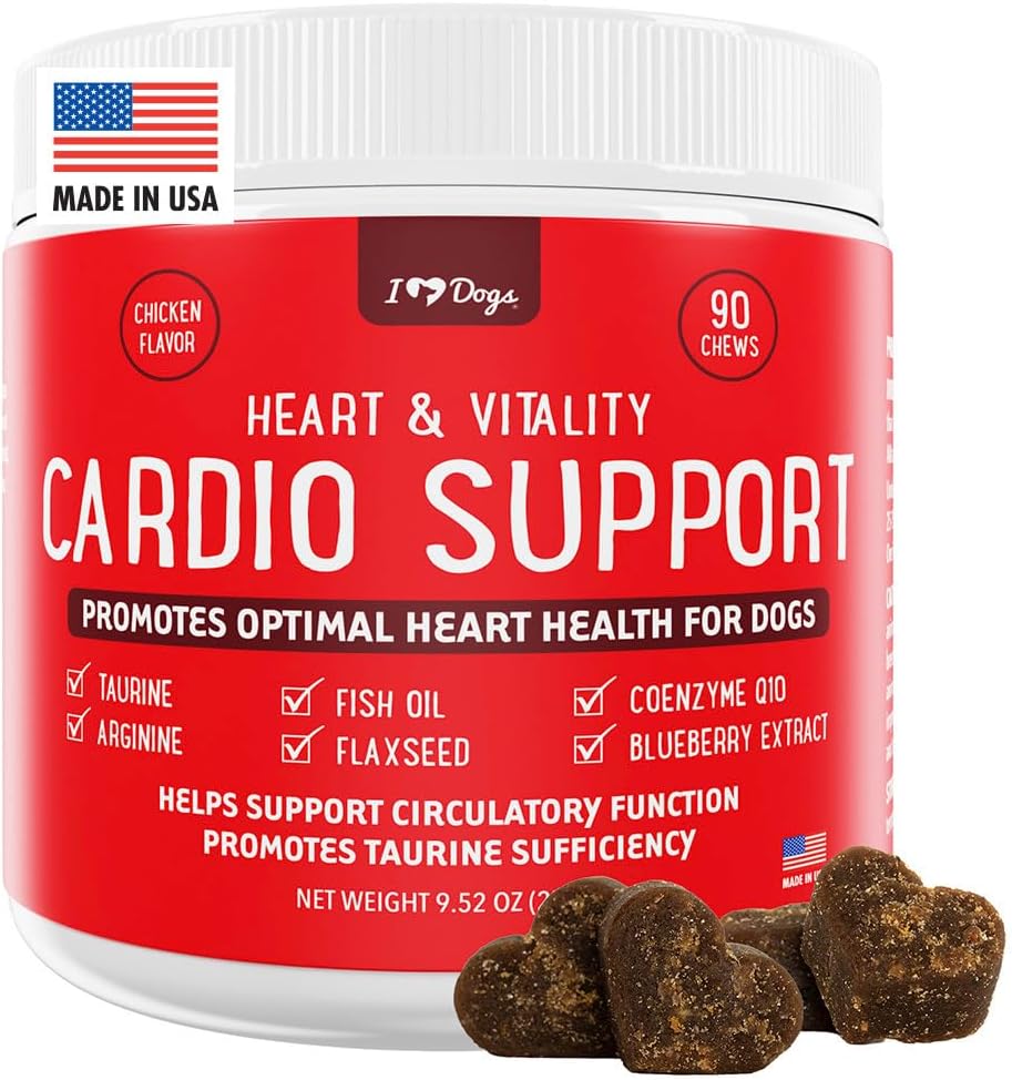 iHeartDogs Cuore e Vitalità Cardio Supporto per Cani - Dog Heart Health Supplement con Olio di Acciuga, Taurina, Flaxseed, Arginina, Estratto di Mirtillo, Coenzyme Q10