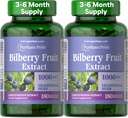 Puritan Pride Premium Bilberry Fruit Extract 250 mg (equivalente 1000mg), 4:1 Concentrato Integratore di erbe tradizionali, Vitamina C, Alimentazione da 3 a 6 mesi, 180 Rapid Release Softgels 2-Pack