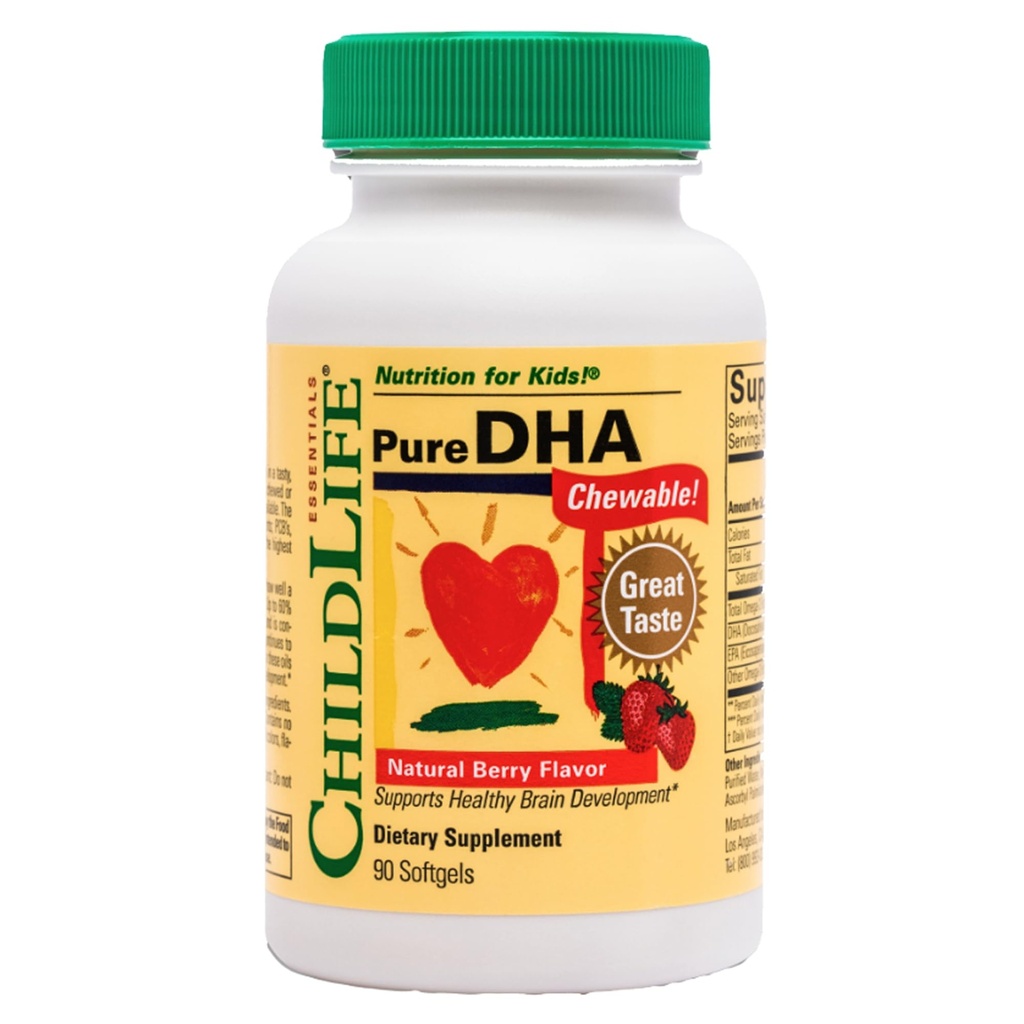 CHILDLIFE ESSENTIALS Pure DHA per bambini - DHA Supplementi, DHA EPA Omega 3 Supplemento, Bambini DHA Chewables, Baby DHA, Fish Oil for Toddlers, Gluten Free - Natural Berry, 90 Softgels (Pack of 1)