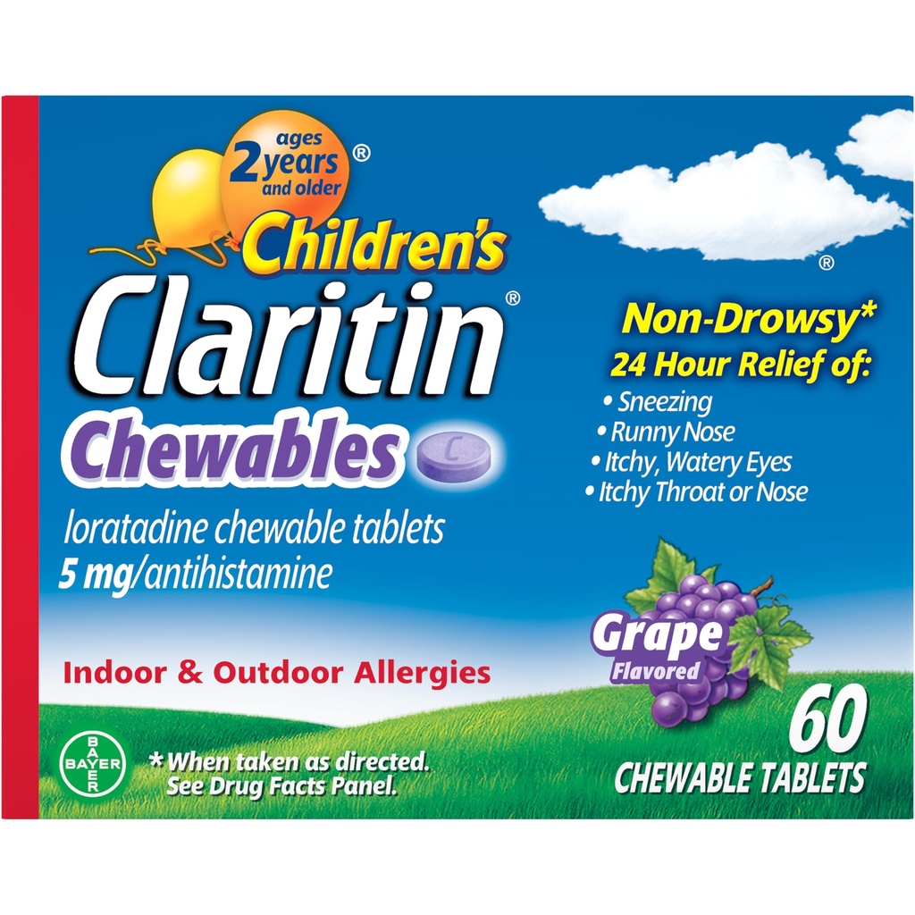 Bambini Claritin Chewables 24 HR bambini medicina allergia, tomaia, 60 conte