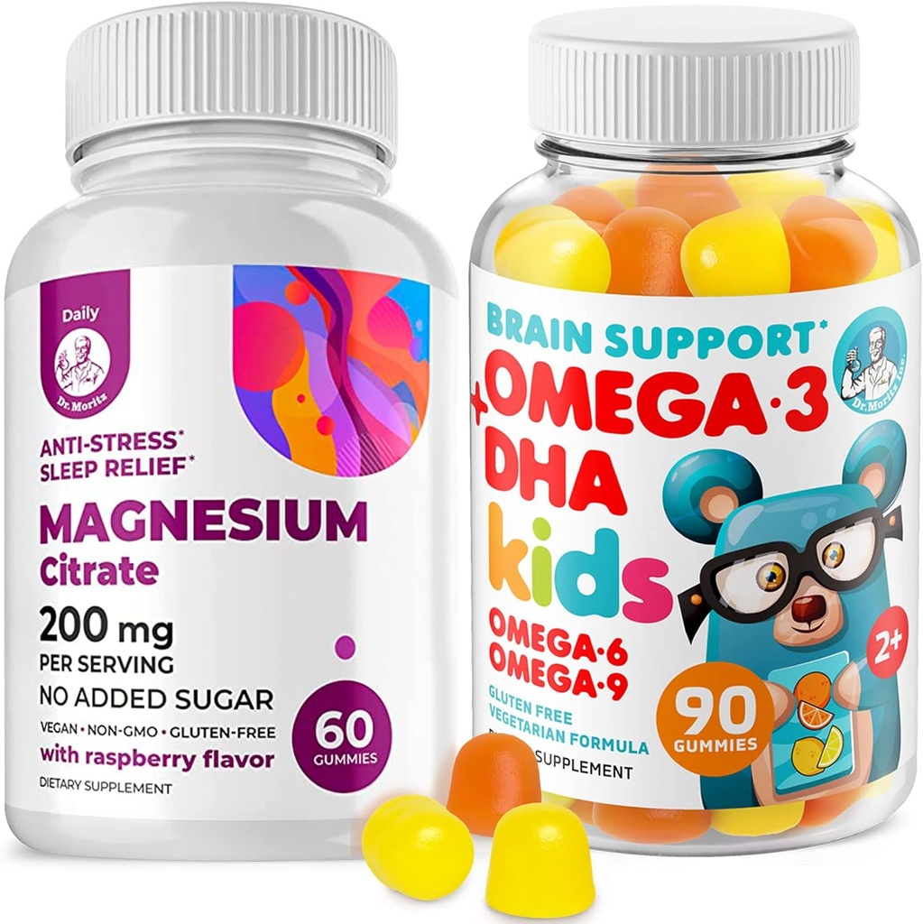 Omega3 Gummies per bambini con Omega 6&9 e Magnesio Gummies - DHA bambini supplemento cervello per il supporto di cuore e visione - Nessun Fish Oil e Gluten Salute Immune gratuita con Magnesio senza zucchero